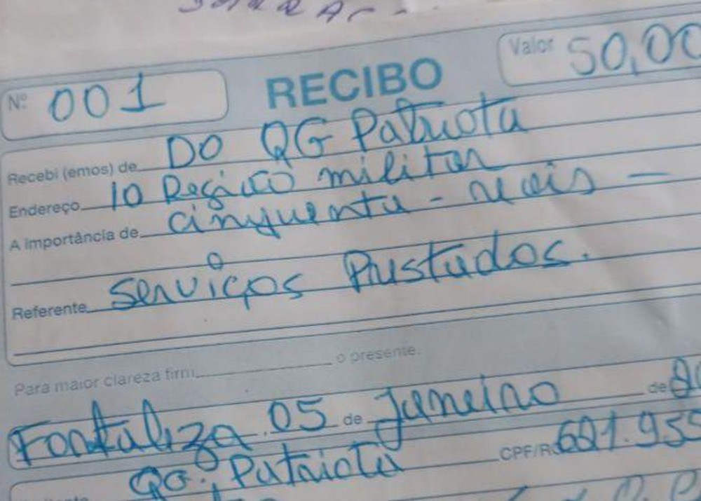 Sucos, pizzas, Uber, gelo: polícia apreende documentos da contabilidade de atos golpistas no Ceará.